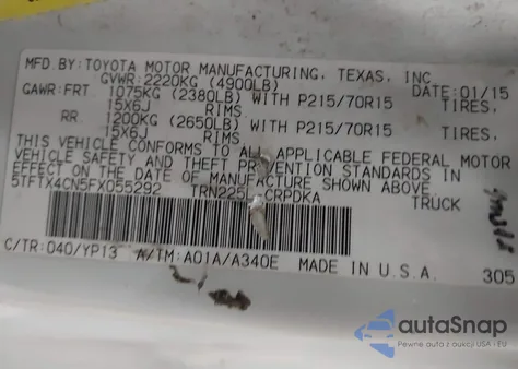 2015 Toyota Tacoma from USA, damaged, VIN 5TFTX4CN5FX055292